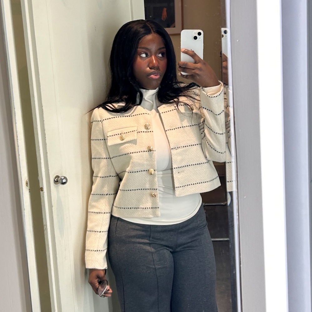 Ann Taylor Cream and Black Striped Blazer